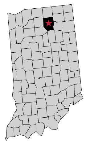 Indiana state map with counties and highlighted region