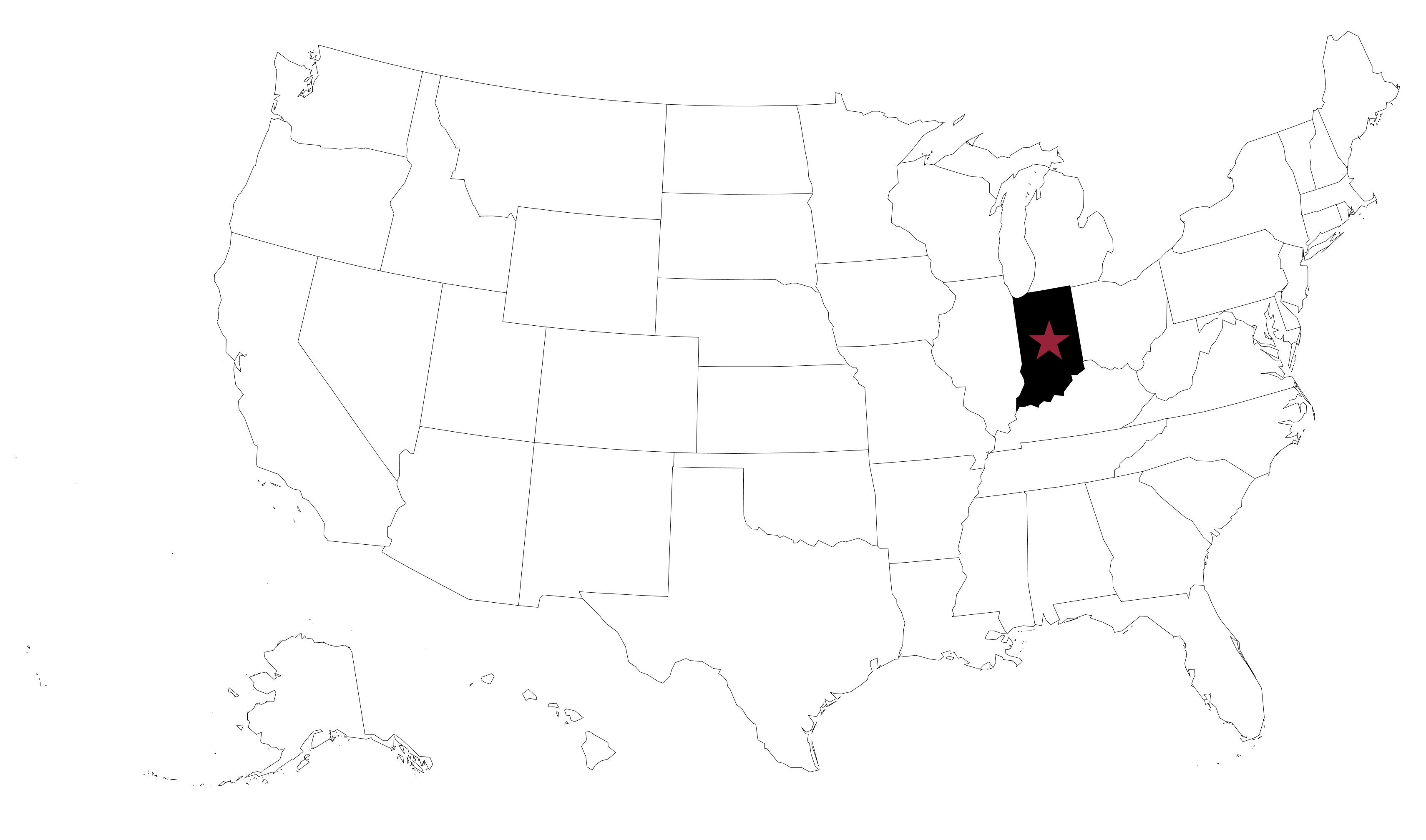 Indiana state map with counties and highlighted region