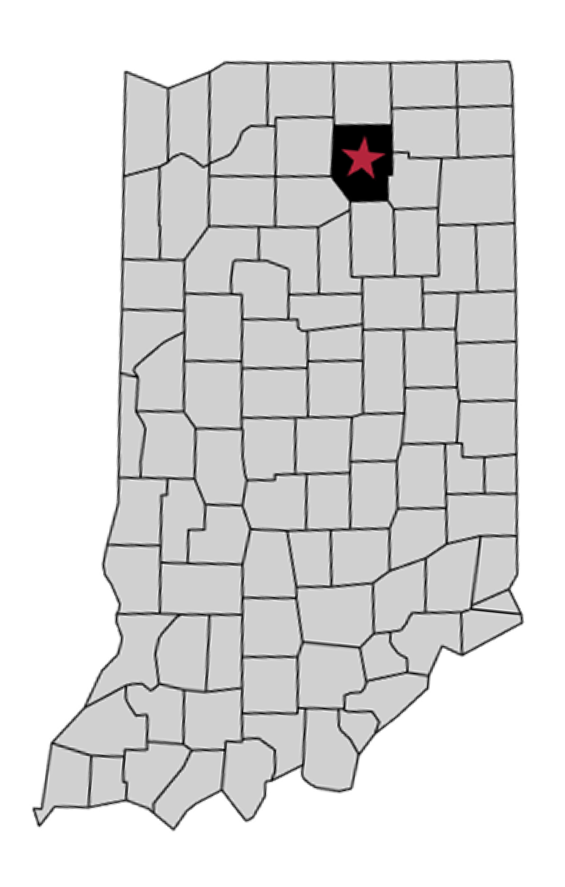 Indiana state map with counties and highlighted region